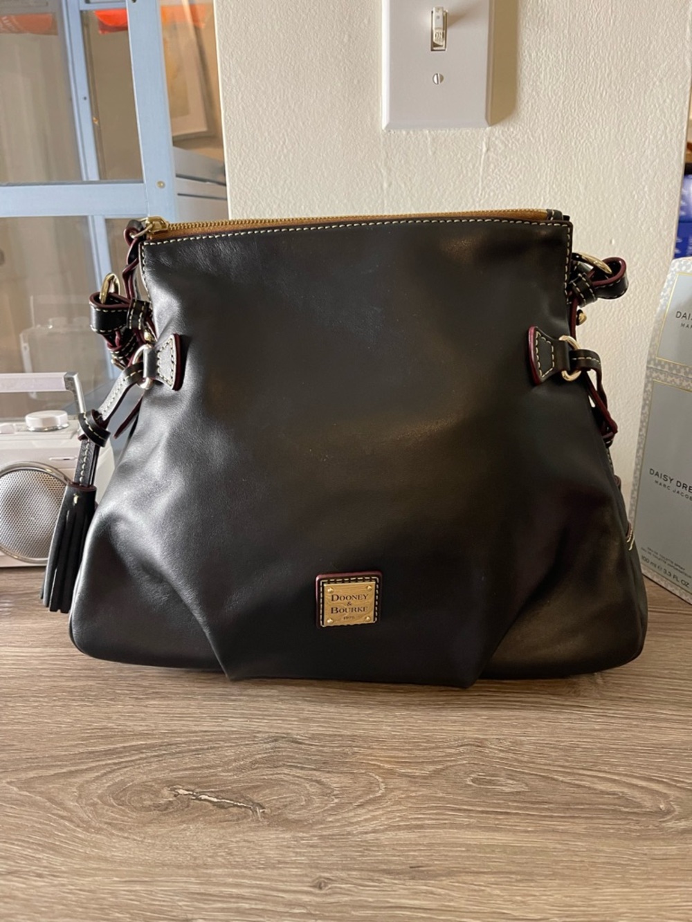 Dooney & Bourke Black Leather Shoulder Hobo with Tassel